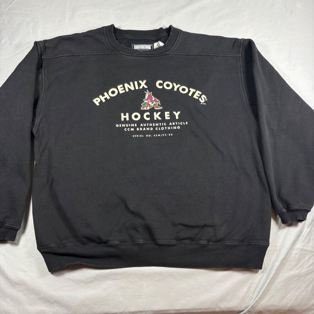 Vintage CCM Phoenix Coyotes Hockey Sweatshirt Mens Large Black Kachina Logo NHL